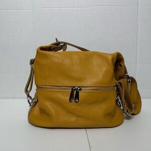 Mustard Syrena Leather Convertible Shoulder Bag/Backpack
